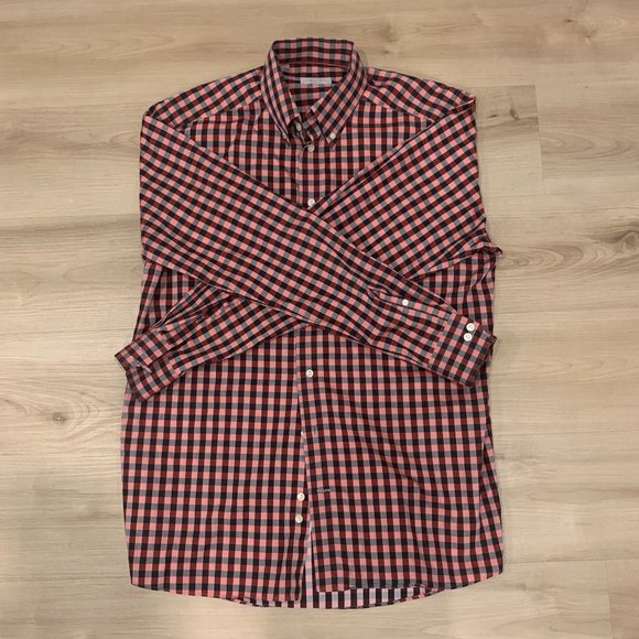 Eton Men's Dress Shirt Contemporary Size 41 & 16 Collar Black and Fusia gingham - Picture 1 of 9
